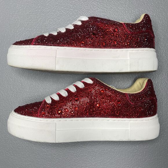 Betsey Johnson Sidny Fashion Sneakers Womens Size 6 Rhinestone Platform Red Ruby - Picture 5 of 10